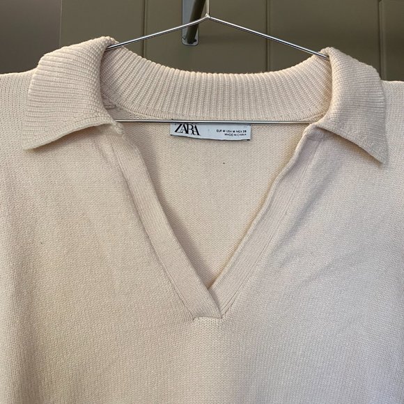 Zara Collared Ecru Knit Sweater - Picture 4 of 6